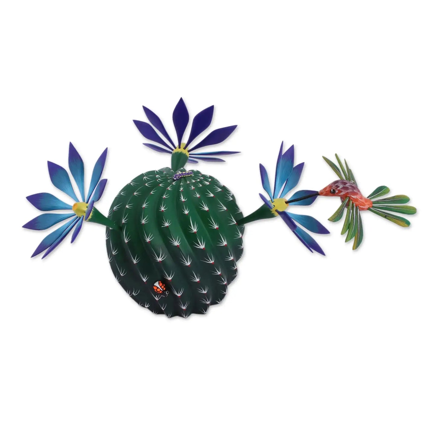 Nature and Happiness - alebrije cactus flowers hummingbird