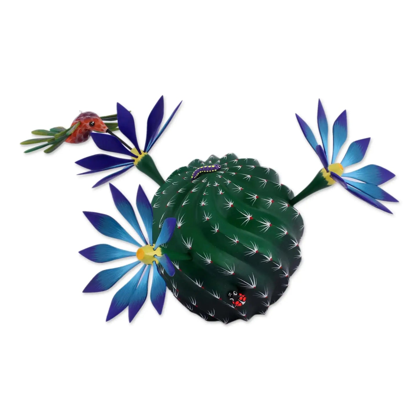 Nature and Happiness - alebrije cactus flowers hummingbird