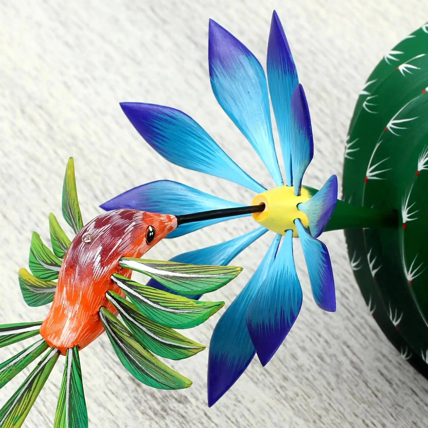 Nature and Happiness - alebrije cactus flowers hummingbird