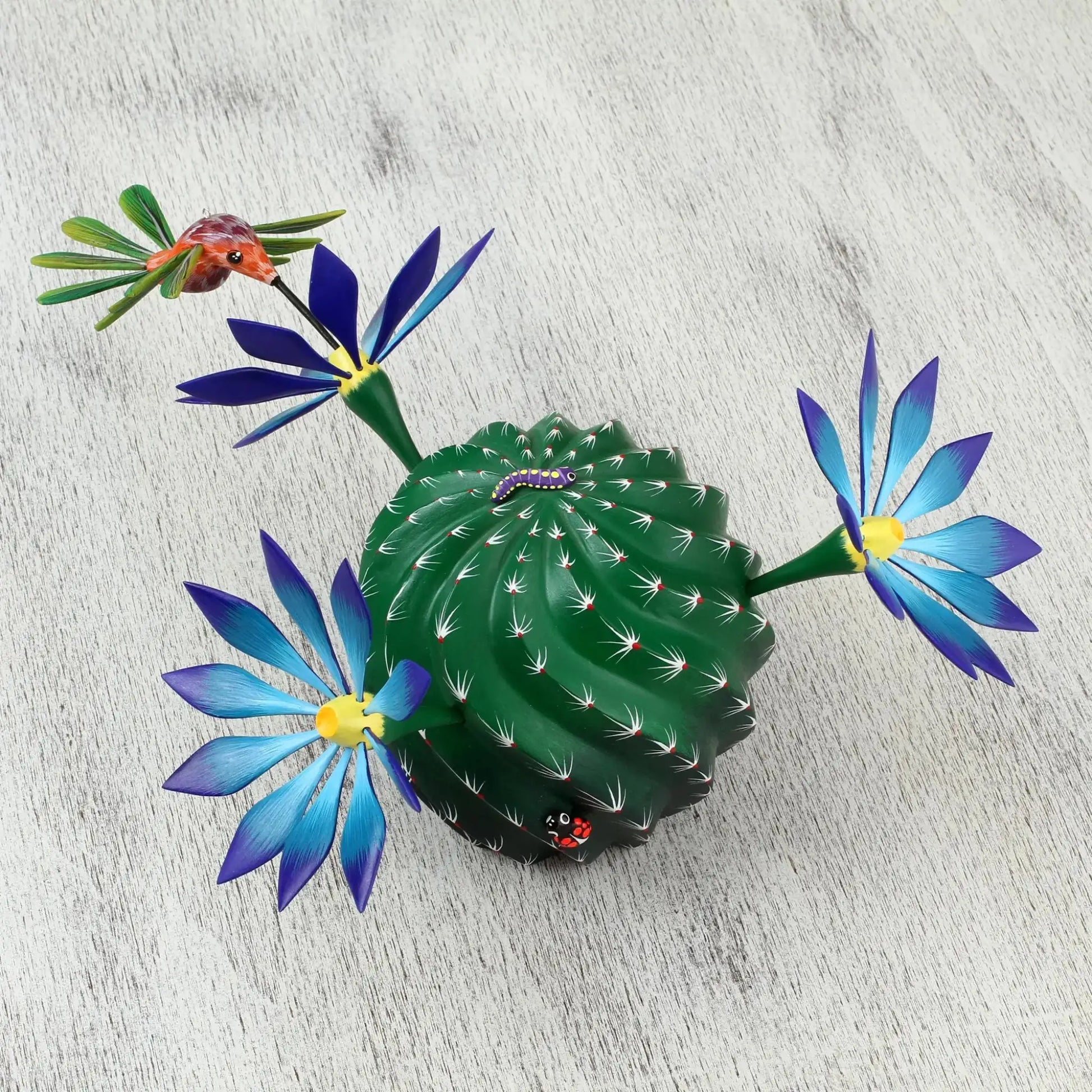 Nature and Happiness - alebrije cactus flowers hummingbird