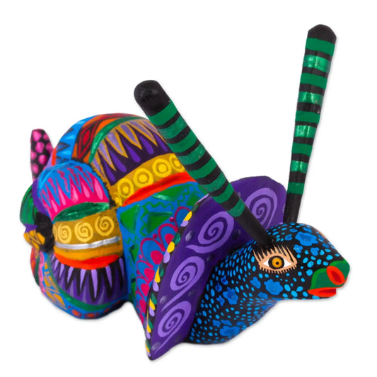 Rainbow Snail - Multicolored Wood Alebrije Figurine from