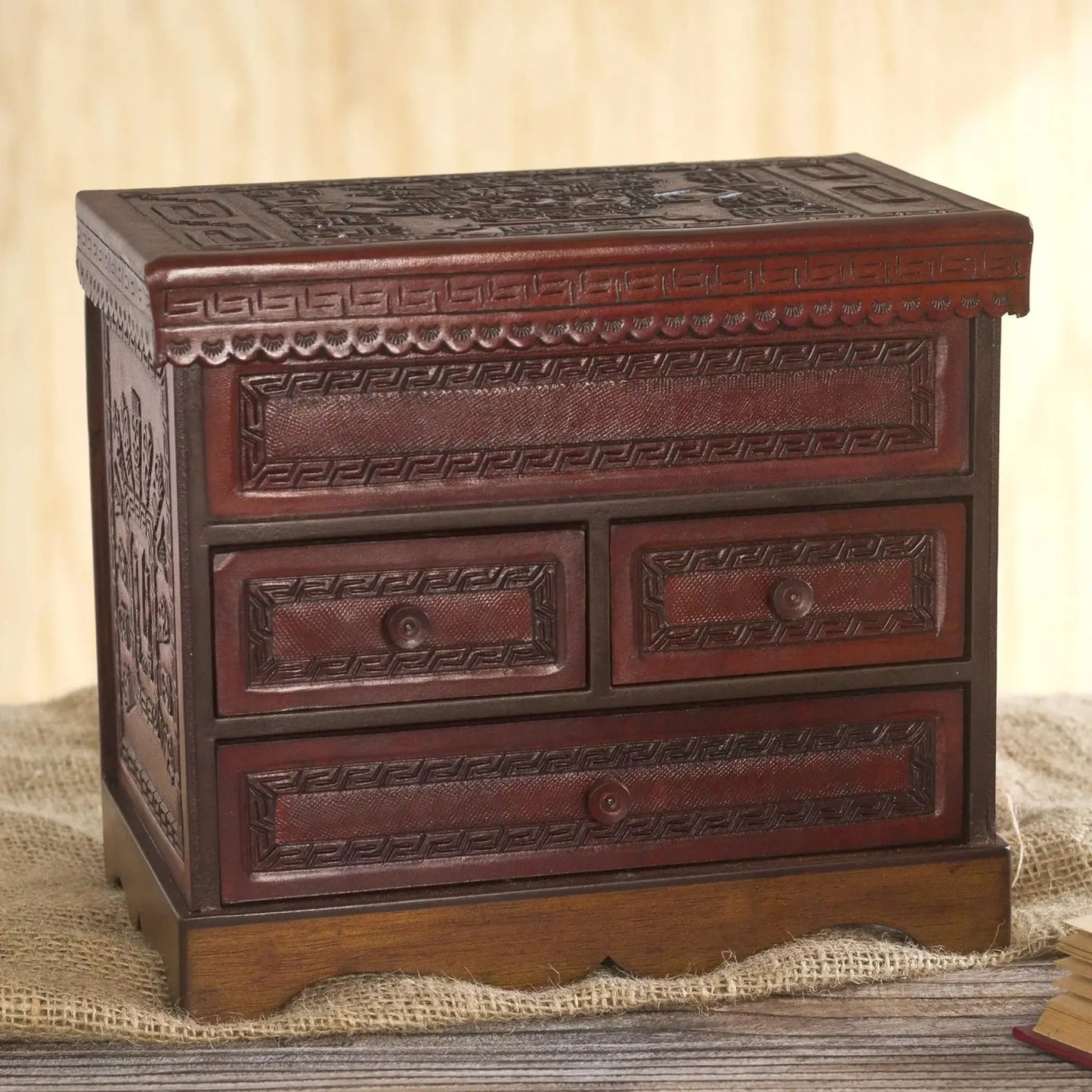 God of Staffs - wood and leather jewelry chest - Art
