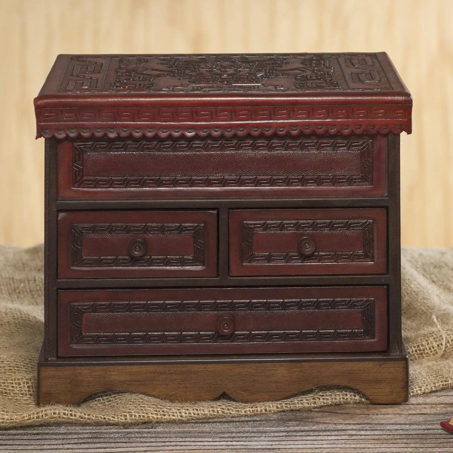 God of Staffs - wood and leather jewelry chest - Art