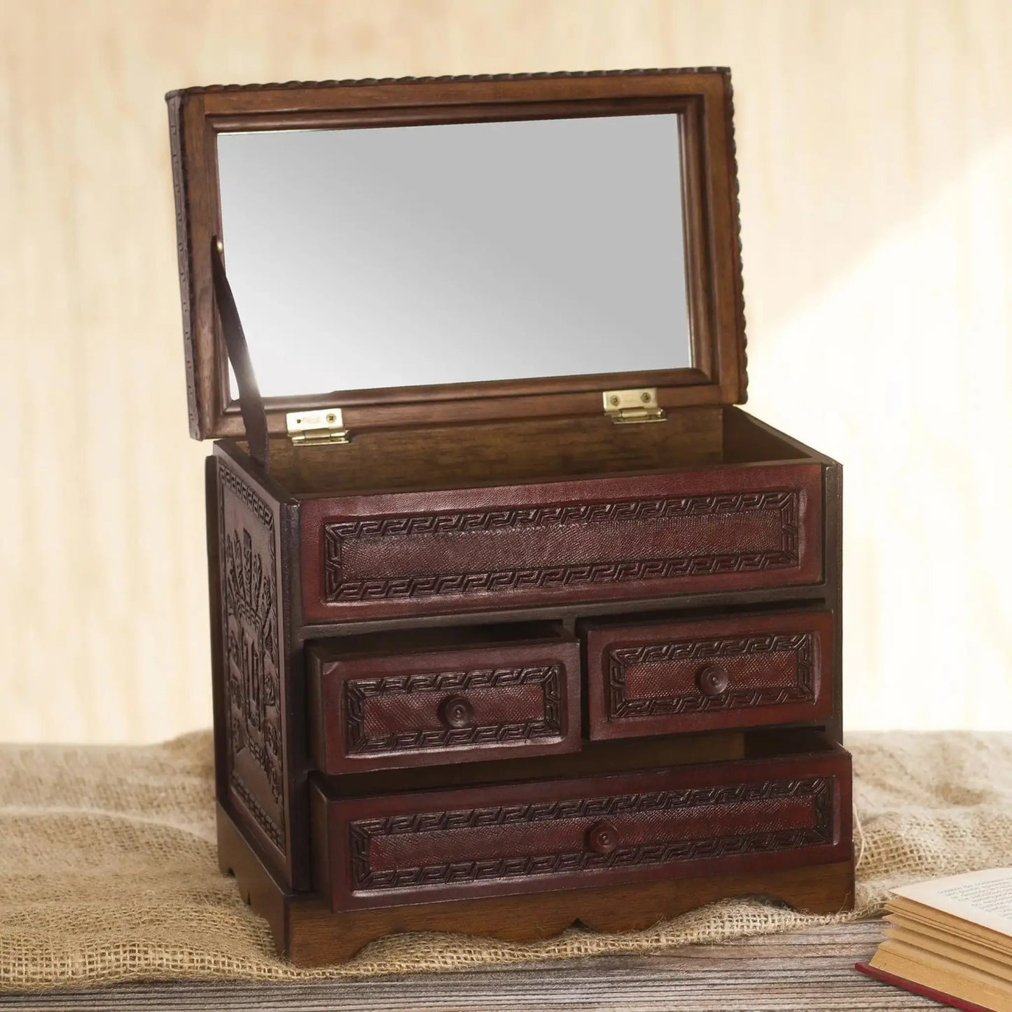 God of Staffs - wood and leather jewelry chest - Art