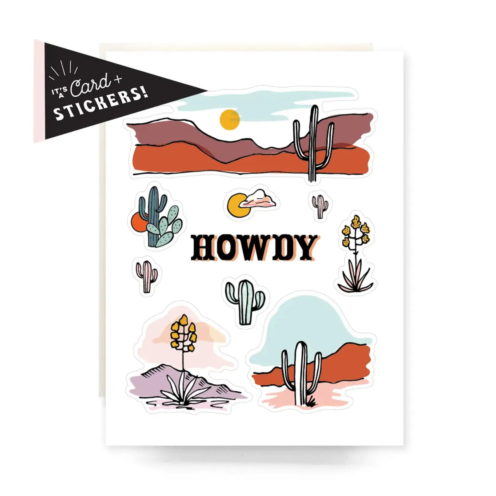 Howdy Cactus sticker sheet greeting card - Sticker
