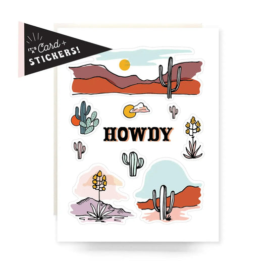Howdy Cactus sticker sheet greeting card - Sticker