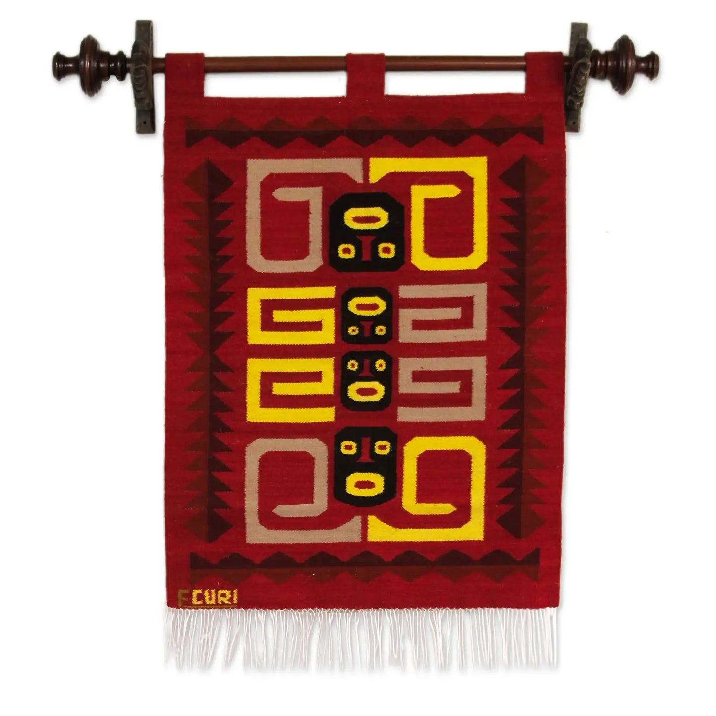 Cabezas Clavas Temple Guardians - handmade wool tapestry