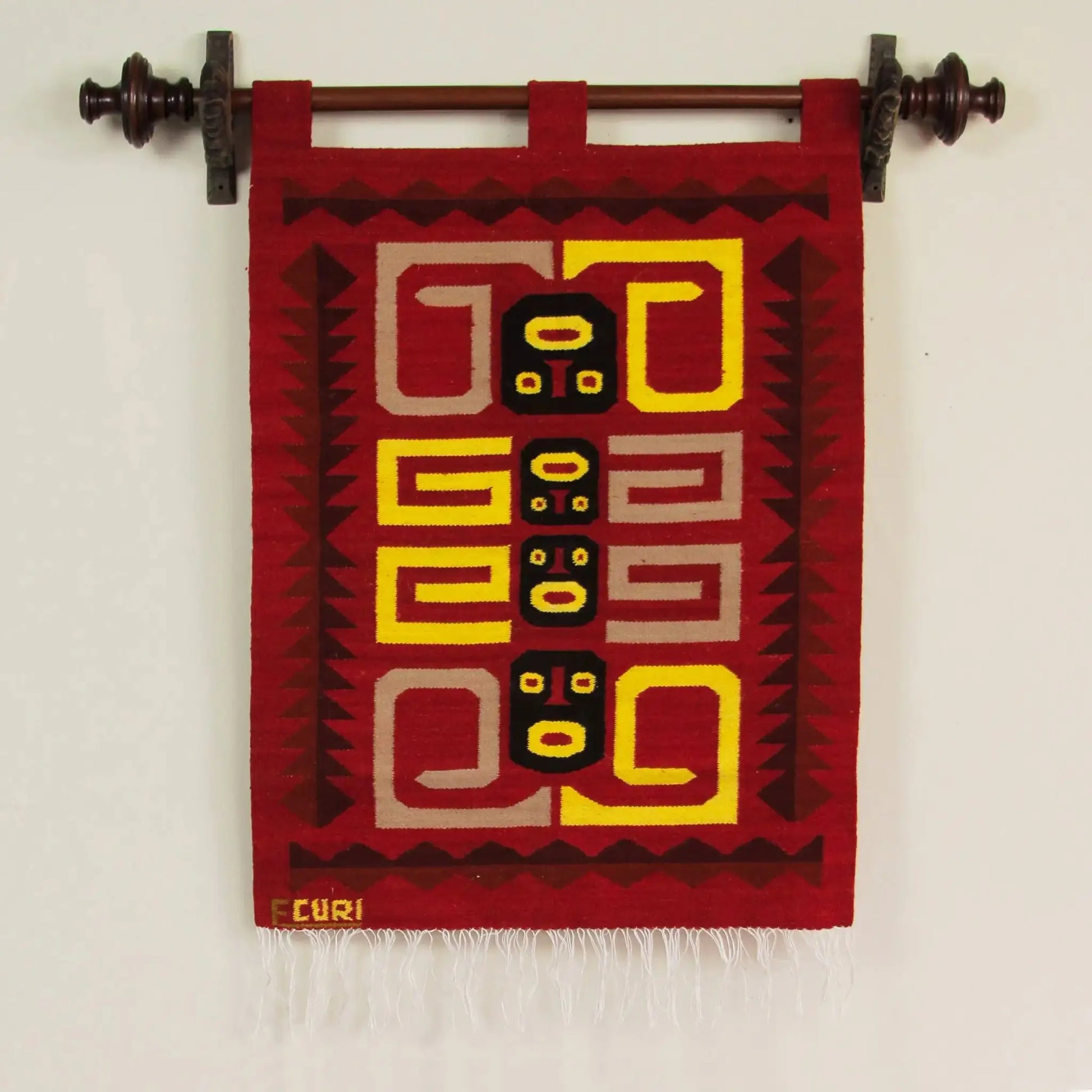 Cabezas Clavas Temple Guardians - handmade wool tapestry