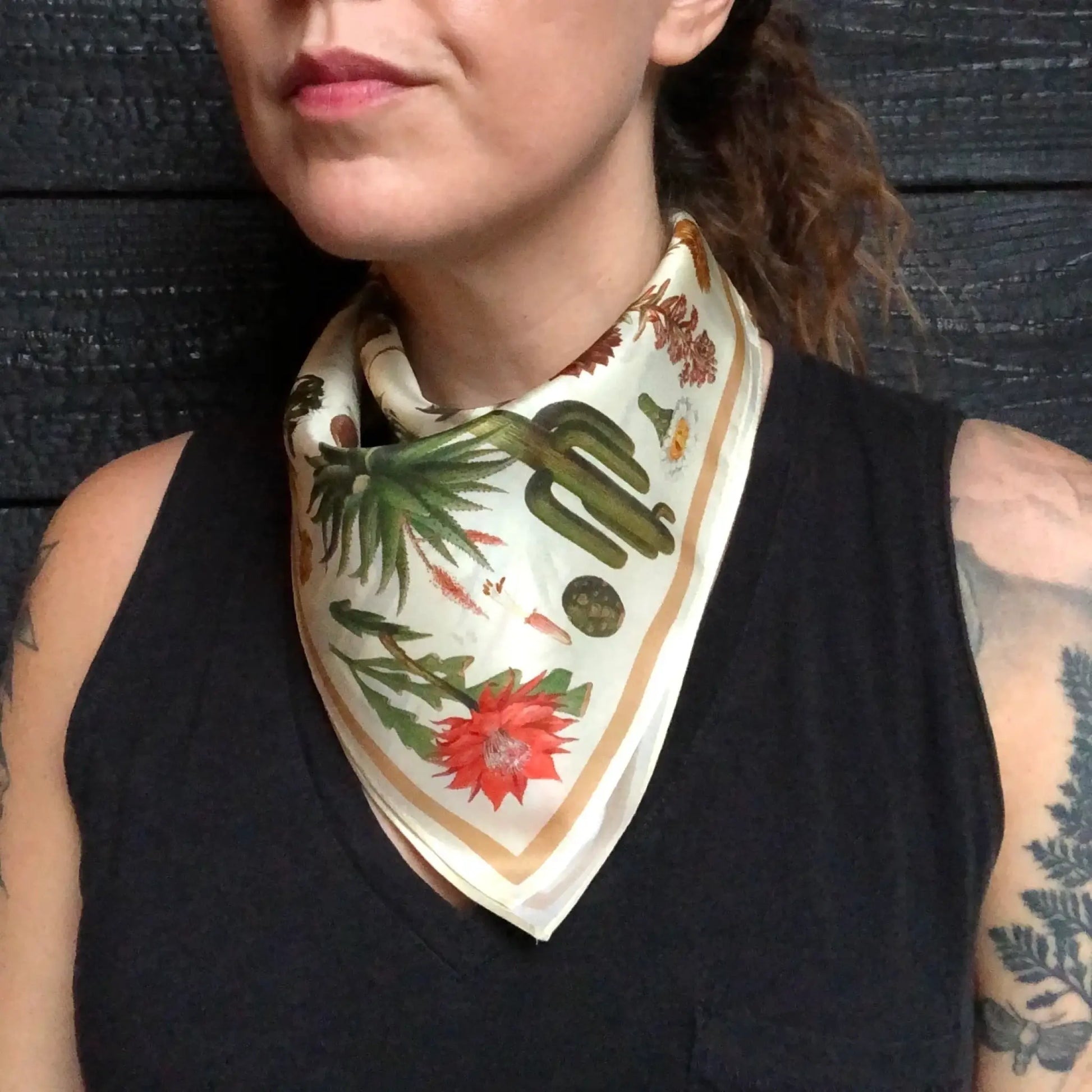 100% Silk Scarf Cactus Bandana 17x17