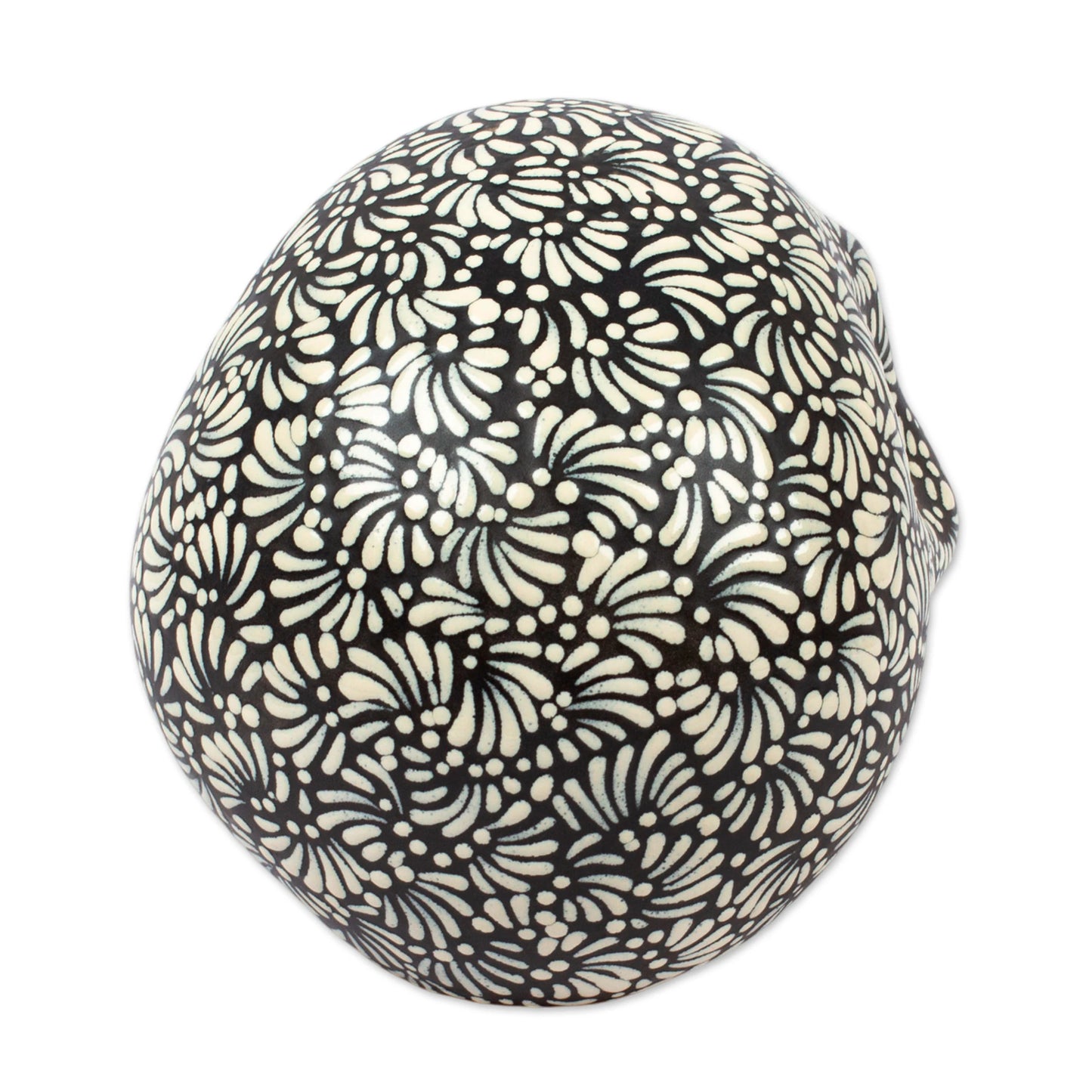 Black and Ivory Lace -  Talavera Style Ceramic Skull