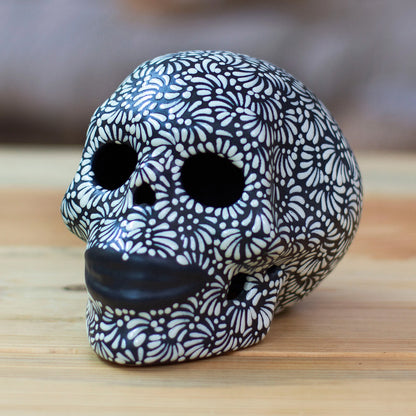 Black and Ivory Lace -  Talavera Style Ceramic Skull