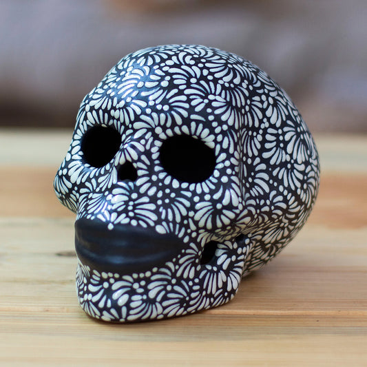 Black and Ivory Lace -  Talavera Style Ceramic Skull