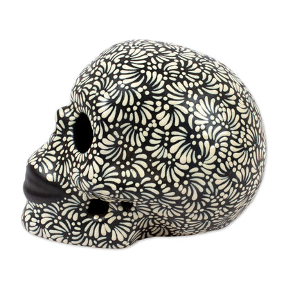 Black and Ivory Lace -  Talavera Style Ceramic Skull