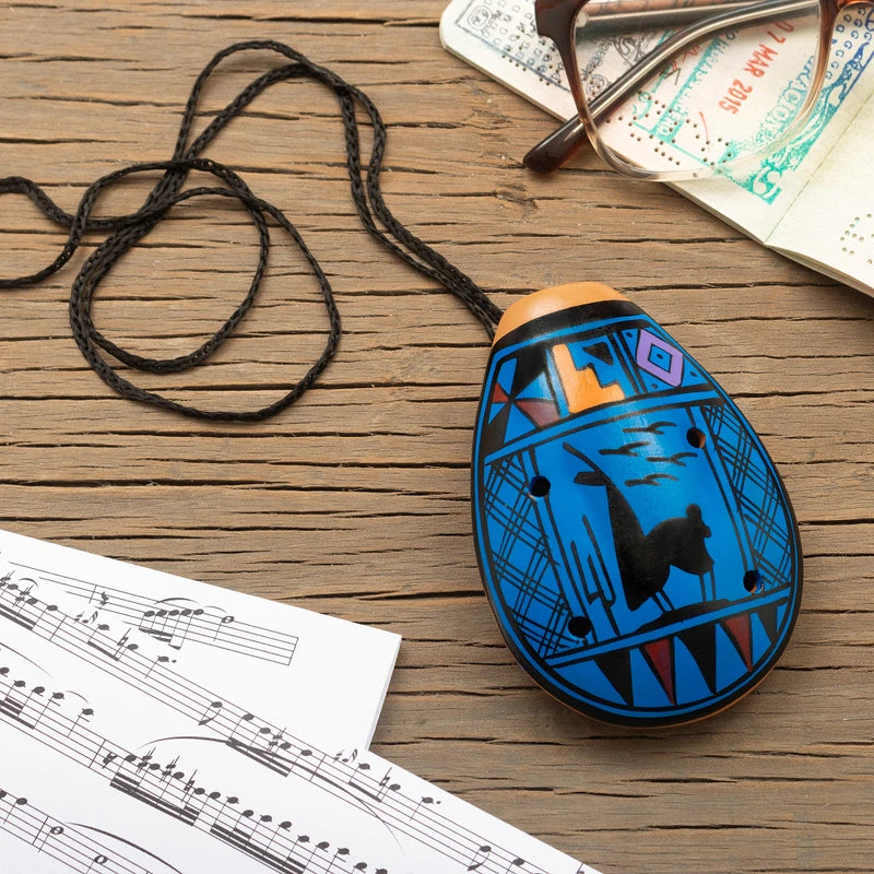 Blue Wind - Ceramic Ocarina with Llama Motif Handcrafted in Peru