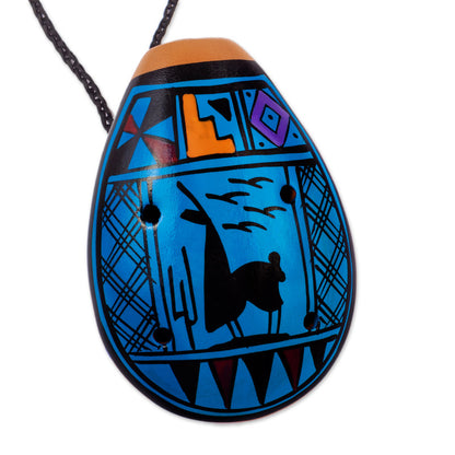 Blue Wind - Ceramic Ocarina with Llama Motif Handcrafted in Peru