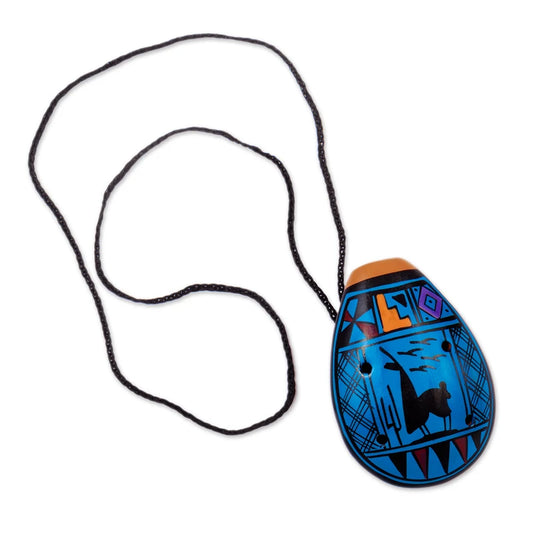 Blue Wind - Ceramic Ocarina with Llama Motif Handcrafted in Peru