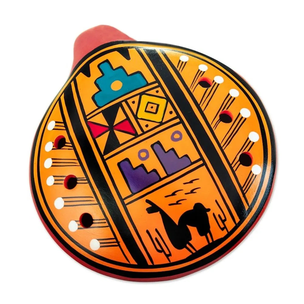 Cuzco Chants - Ceramic Ocarina with Andean Motif Handcrafted in Peru