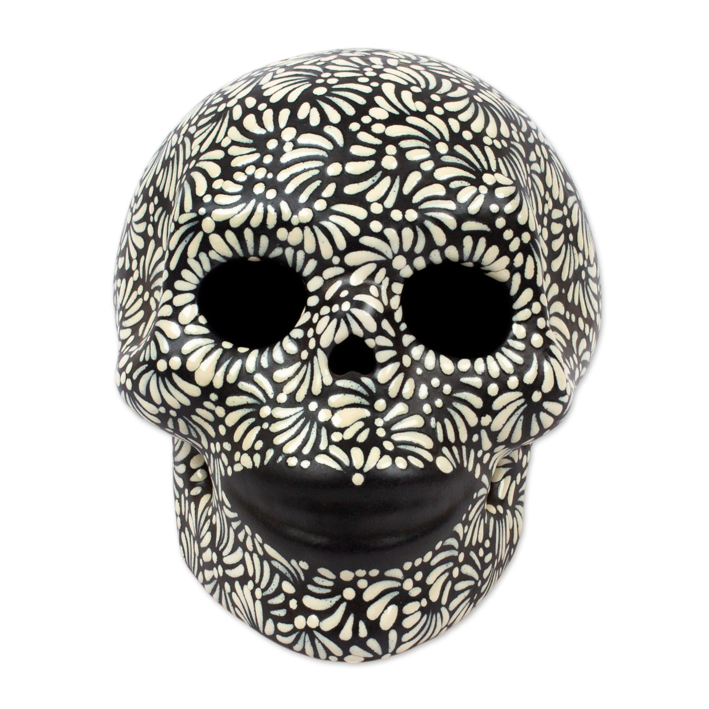 Black and Ivory Lace -  Talavera Style Ceramic Skull