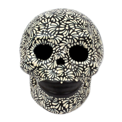Black and Ivory Lace -  Talavera Style Ceramic Skull