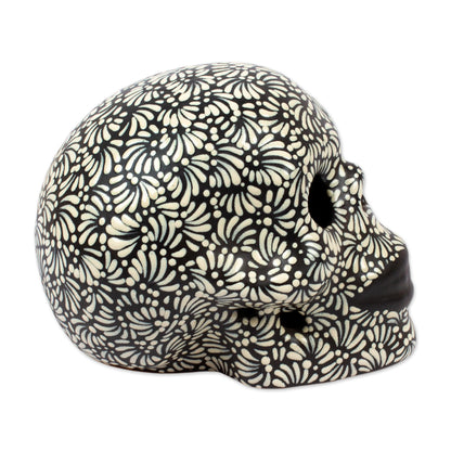 Black and Ivory Lace -  Talavera Style Ceramic Skull
