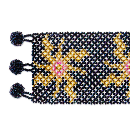 Golden Huichol Sun - Huichol beaded bracelet