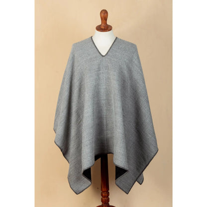 Andean Duality - Alpaca Blend Reversible Poncho in Grey