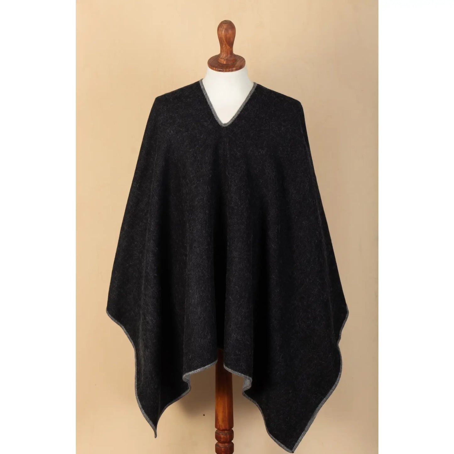 Andean Duality - Alpaca Blend Reversible Poncho in Grey