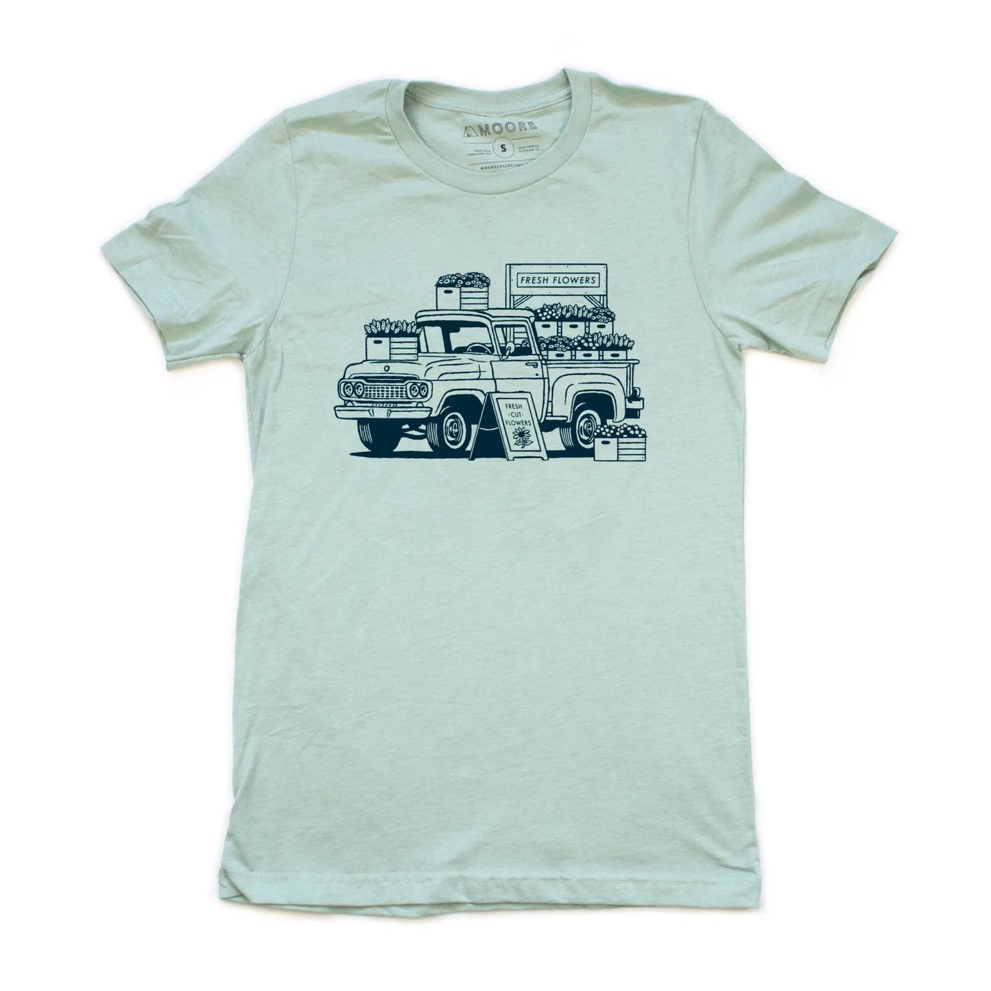 Flower Truck Tee-Dusty Blue - Clothes