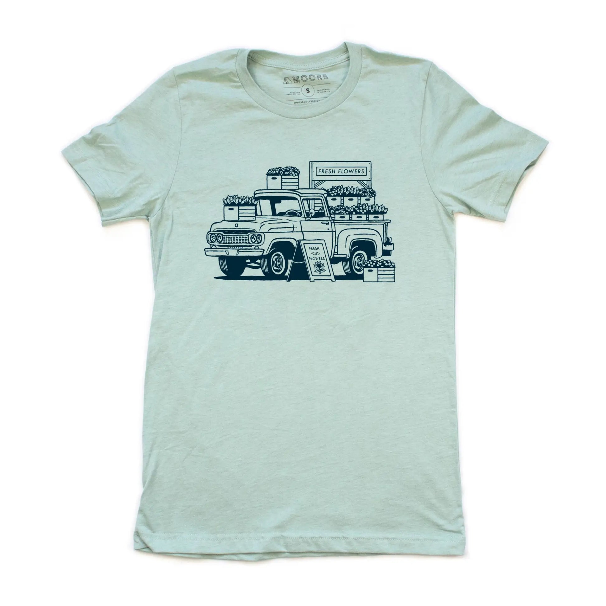 Flower Truck Tee-Dusty Blue - Clothes