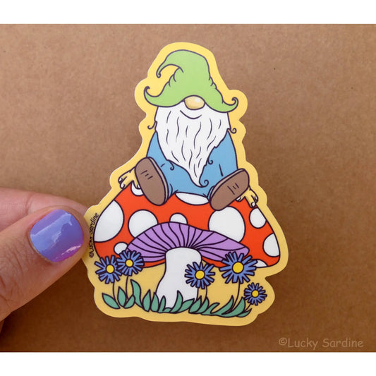 Gnome and Mushroom Vinyl Sticker