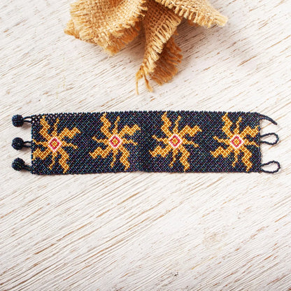 Golden Huichol Sun - beaded bracelet - Jewelry