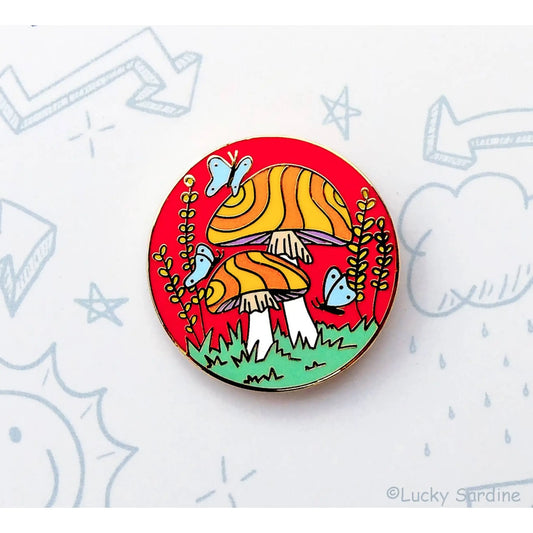 Groovy Toadstools and Butterflies enamel pin - Pins