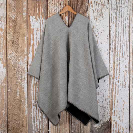 Andean Duality - Alpaca Blend Reversible Poncho in Grey and Black