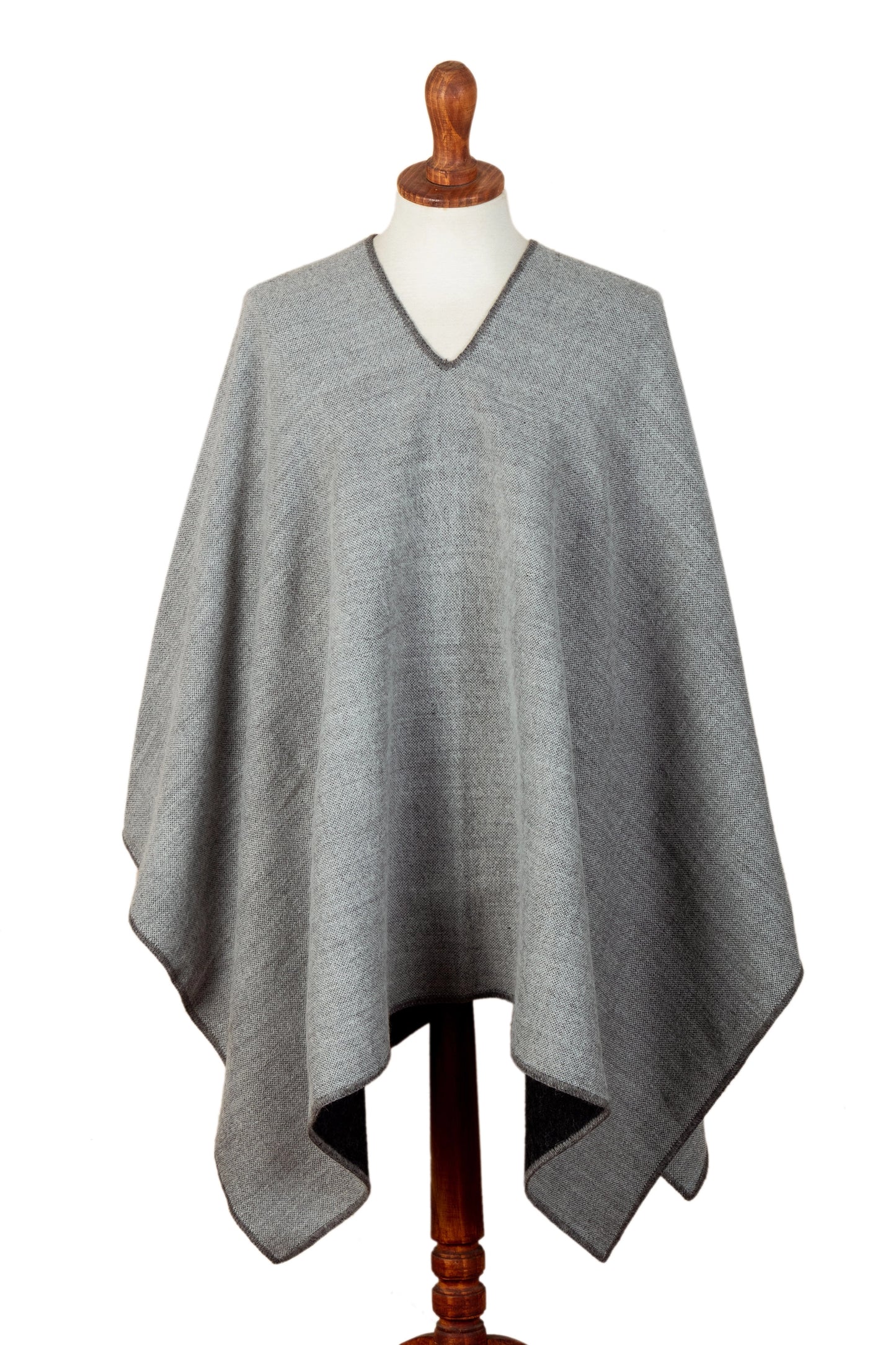 Andean Duality - Alpaca Blend Reversible Poncho in Grey and Black