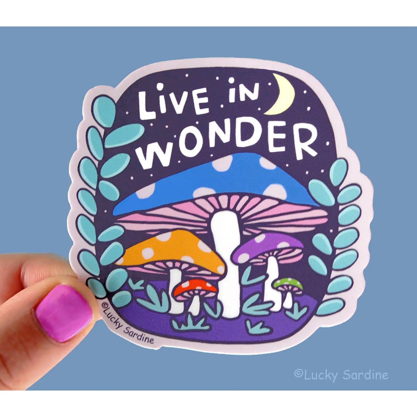 Live In Wonder Mushrooms Rainbow Vinyl Sticker