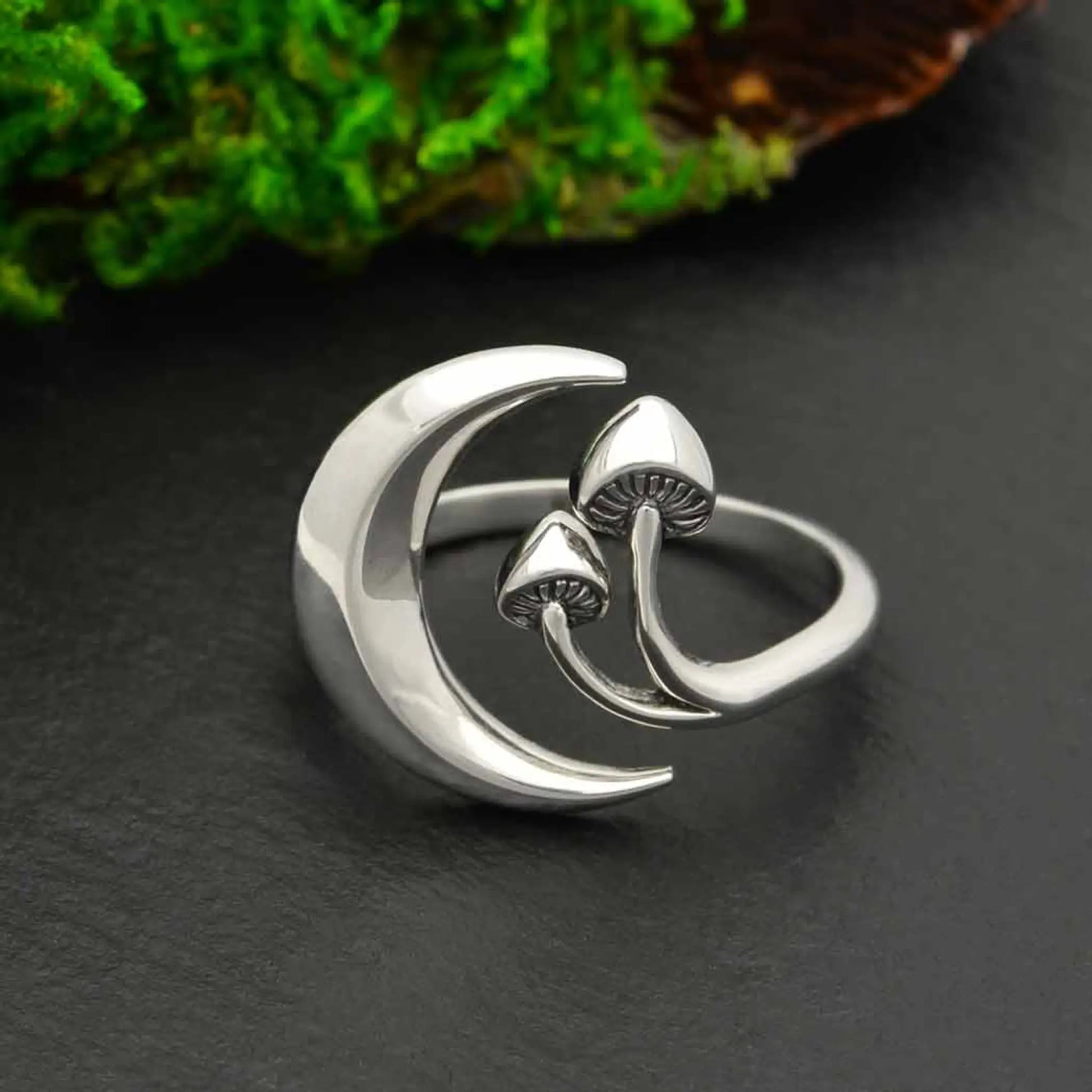 Moon and Mushroom Adjustable Ring - Jewelry