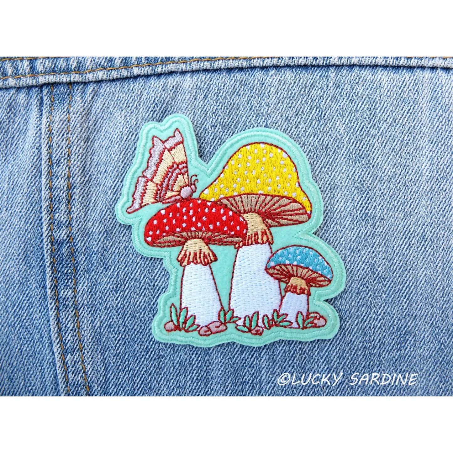 Mushroom and Moth embroidered patch - Patch