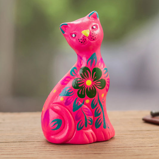 Sweet Cat in Pink - Ceramic Sculpture