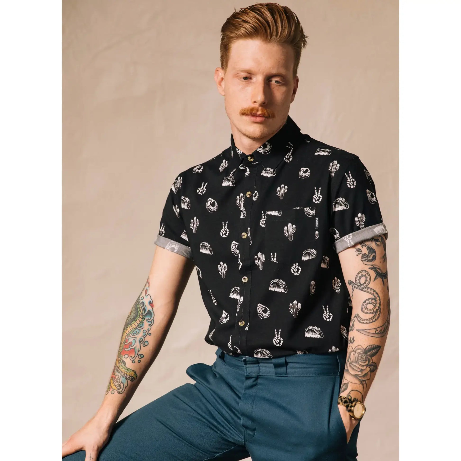 No Problemo Tacos & Cactus - button-up shirt - L- Mens