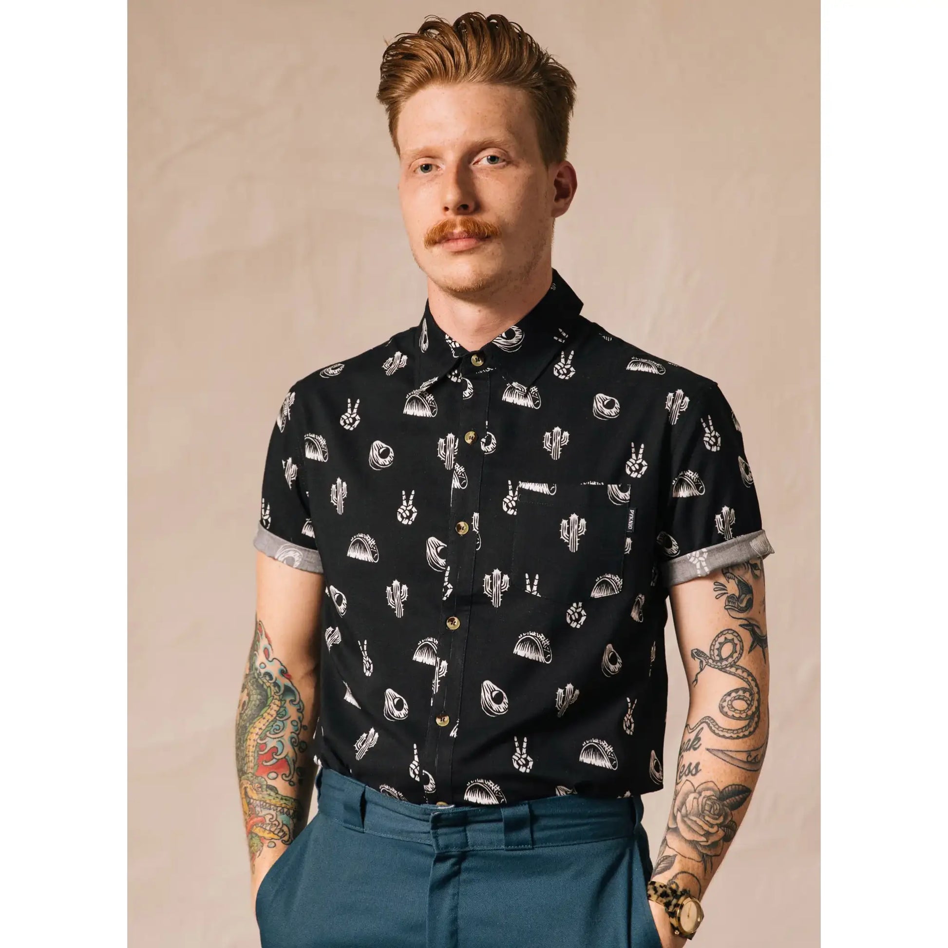 No Problemo Tacos & Cactus - button-up shirt - L- Mens