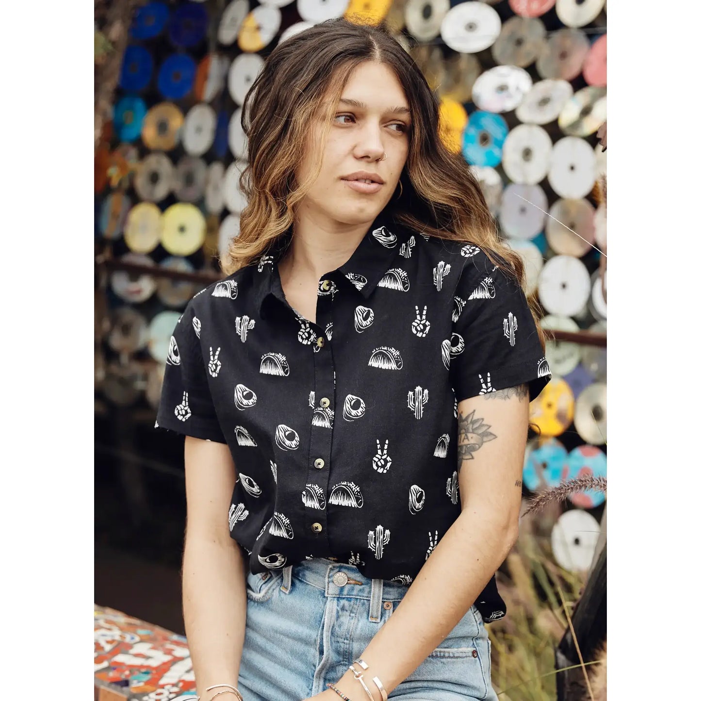 No Problemo Tacos & Cactus - button-up shirt - L- Mens