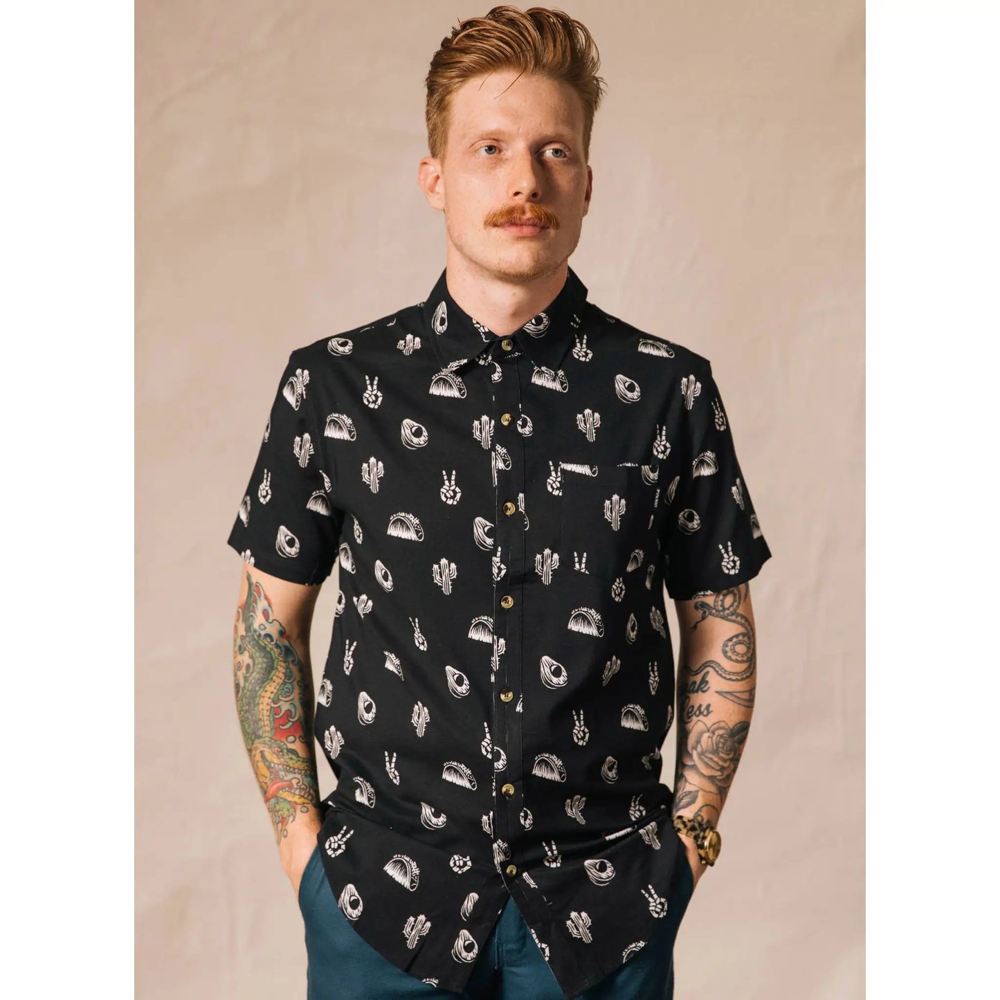 No Problemo Tacos & Cactus - button-up shirt - L- Mens