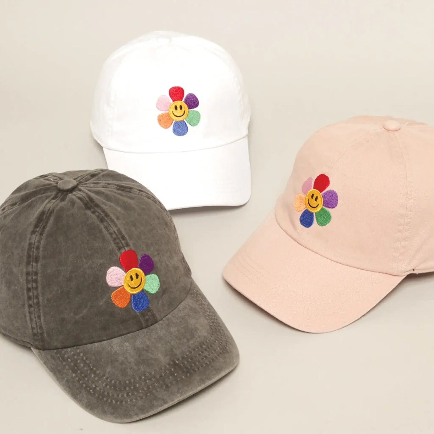 Rainbow Flower Embroidered Baseball Dad Cap - Hats