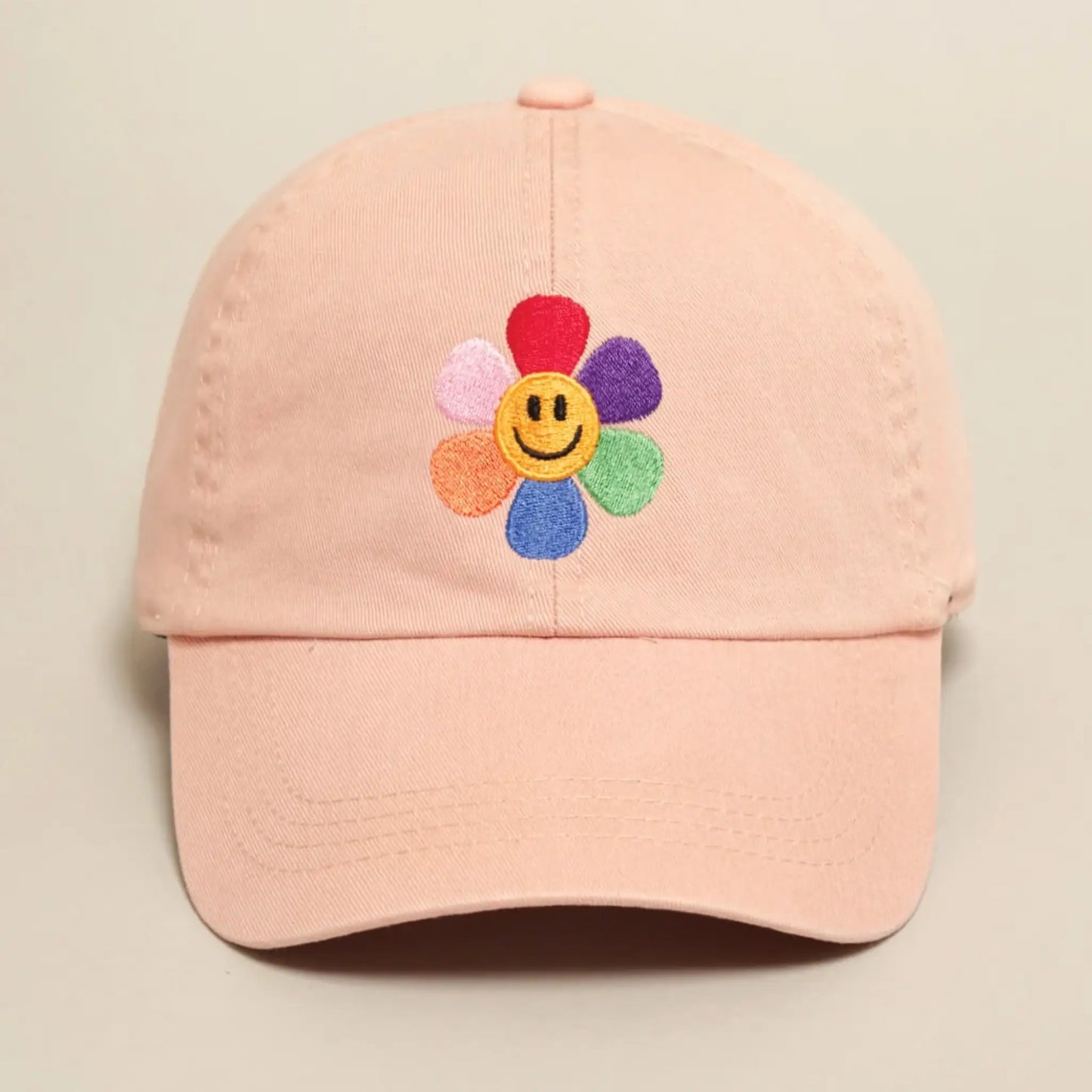 Rainbow Flower Embroidered Baseball Dad Cap - Hats