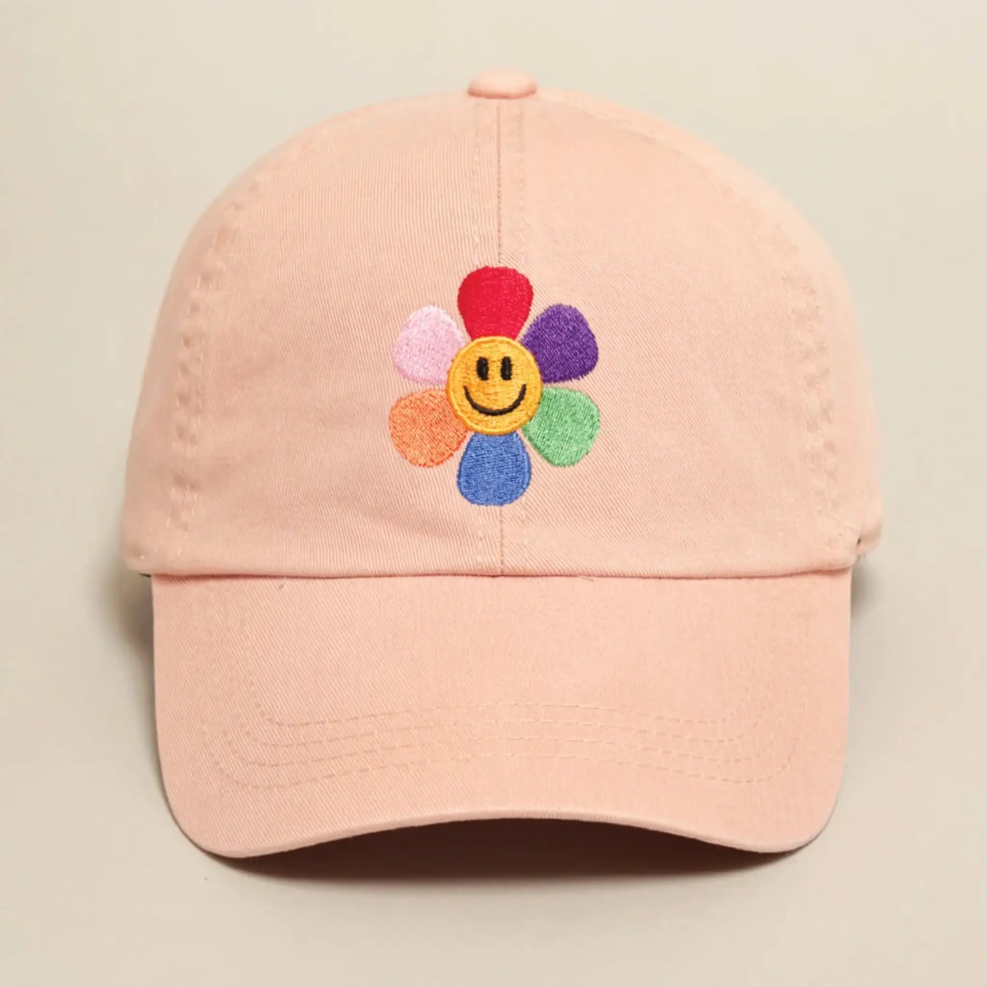 Rainbow Flower Embroidered Baseball Dad Cap - Hats