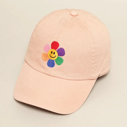 Rainbow Flower Embroidered Baseball Dad Cap - Hats