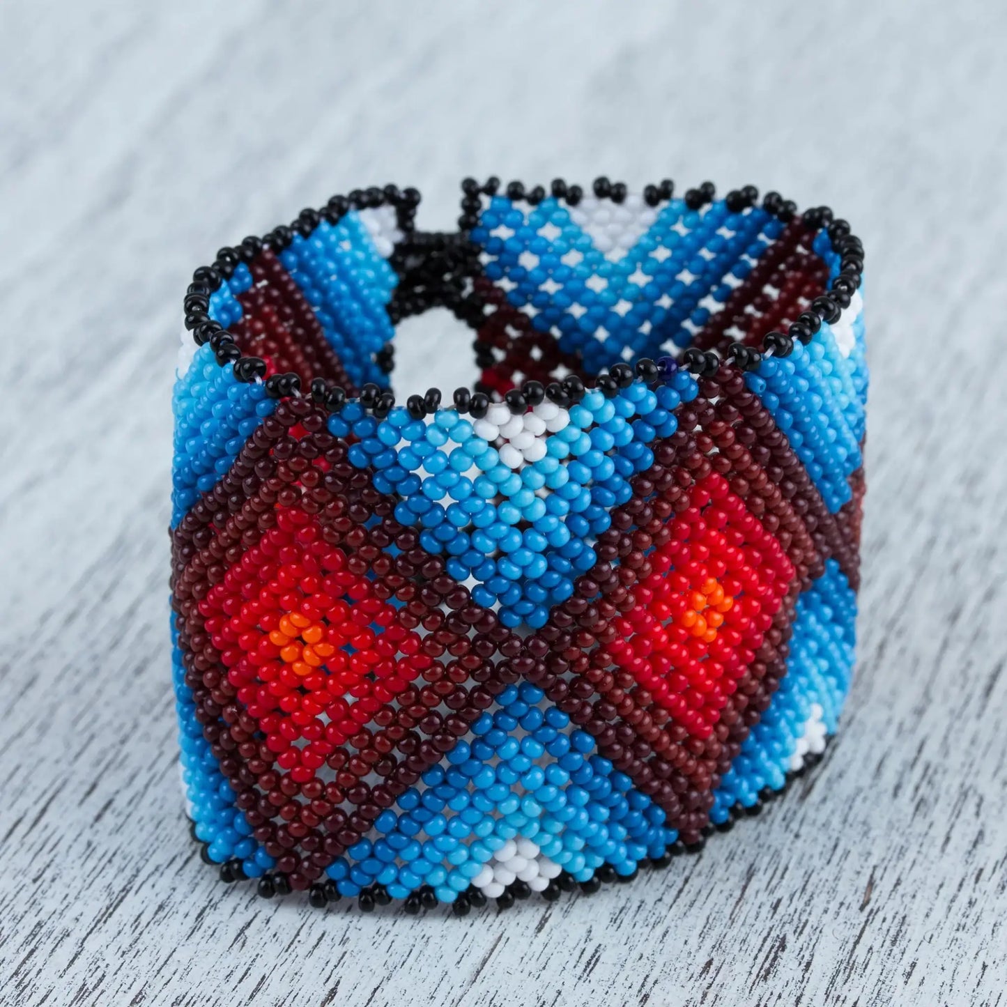 Red Diamonds - Huichol beaded bracelet - Jewelry