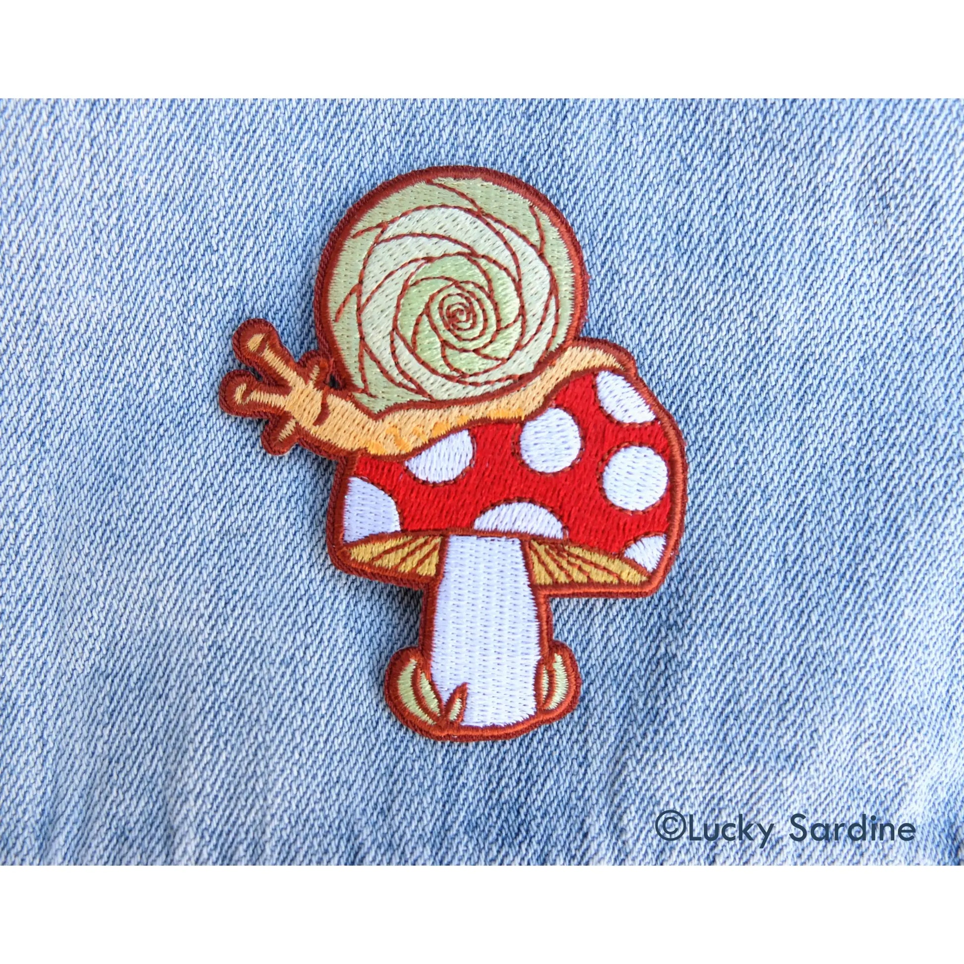 Snail On A Toadstool Mushroom embroidered patch - Patch