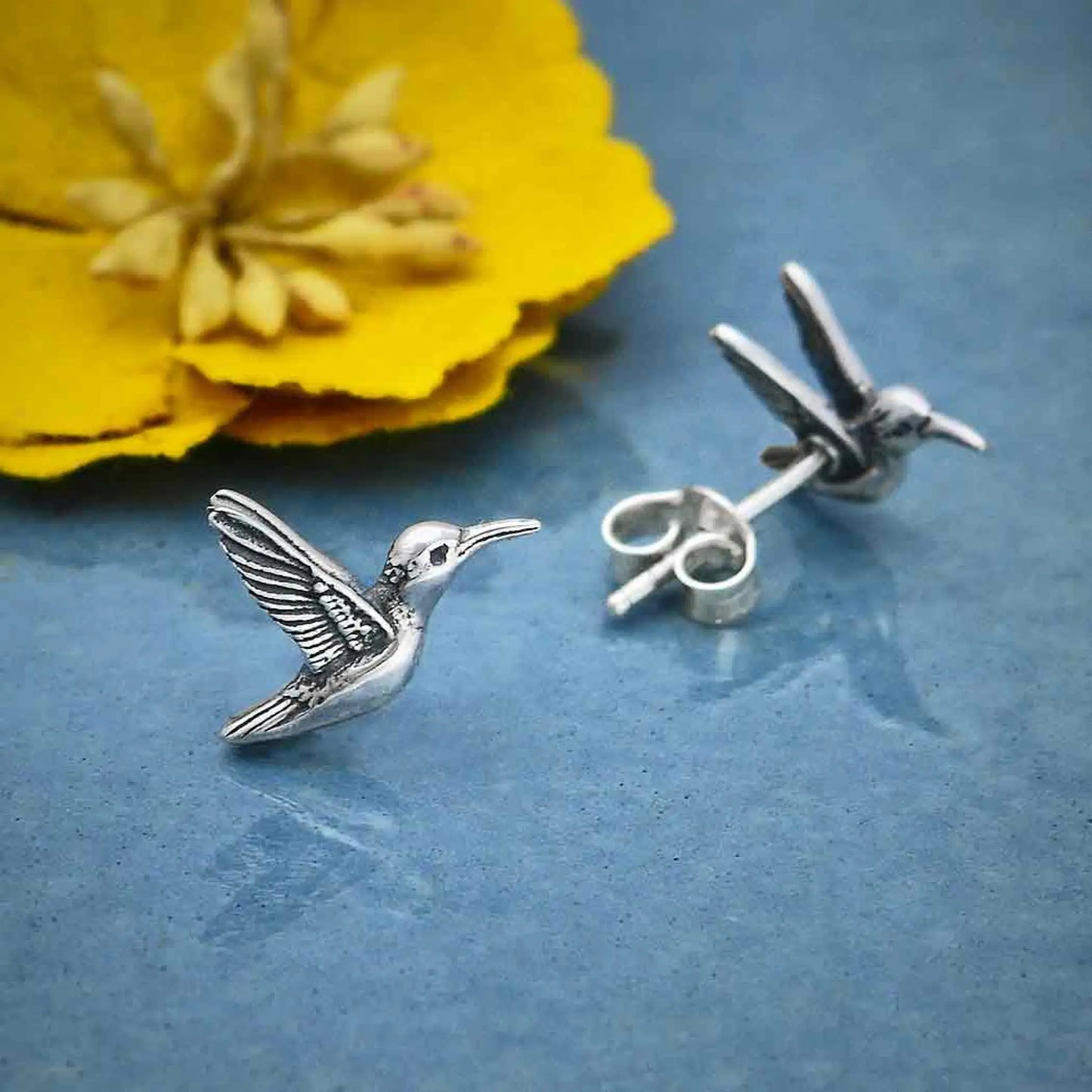 Sterling Silver 3D Hummingbird Post Earrings - Jewelry