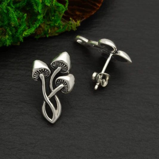 Sterling Silver Three Mushroom Post Earrings - Jewelry